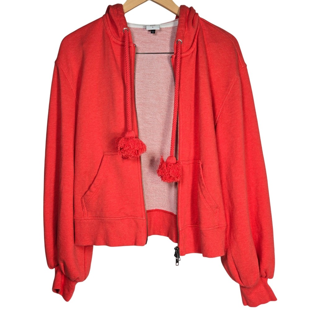 Cabi Deluxe Cropped Zip Up Hoodie Pom Pom Drawstrings Balloon Sleeve Size S 5657 - Picture 3 of 10